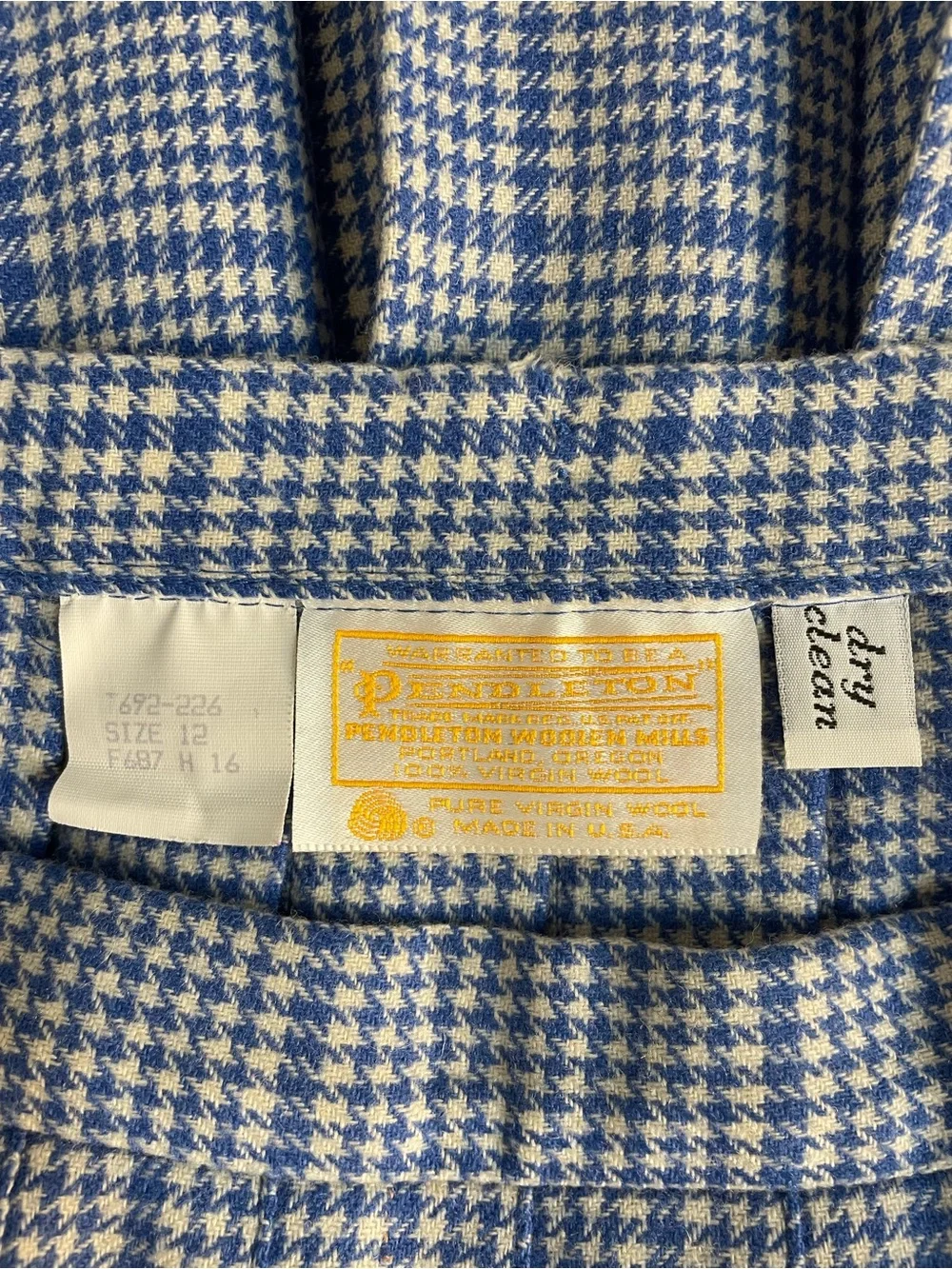 70s 80s VINTAGE PENDLETON Pleated Skirt Houndstooth Blue & White WOOL - Picture 2 of 16